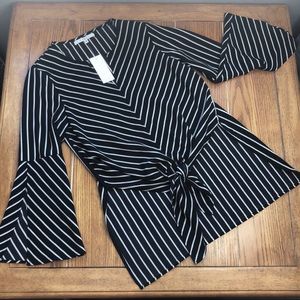Fever Front Tie Bell Sleeve Stripe Blouse